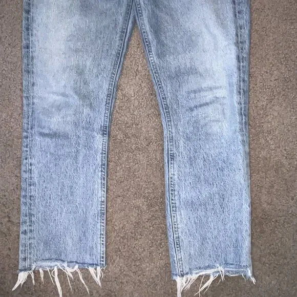 AGOLDE RILEY HIGH RISE STRAIGHT BLUE JEANS CROPPED RAW FRAYED HEM -  EUC - 26 - Picture 3 of 13